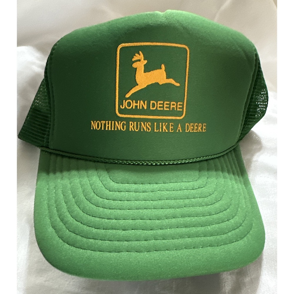 Vintage John Deere Nissun Snapback Mesh Trucker Hat Cap Nothing Runs Like A Deer